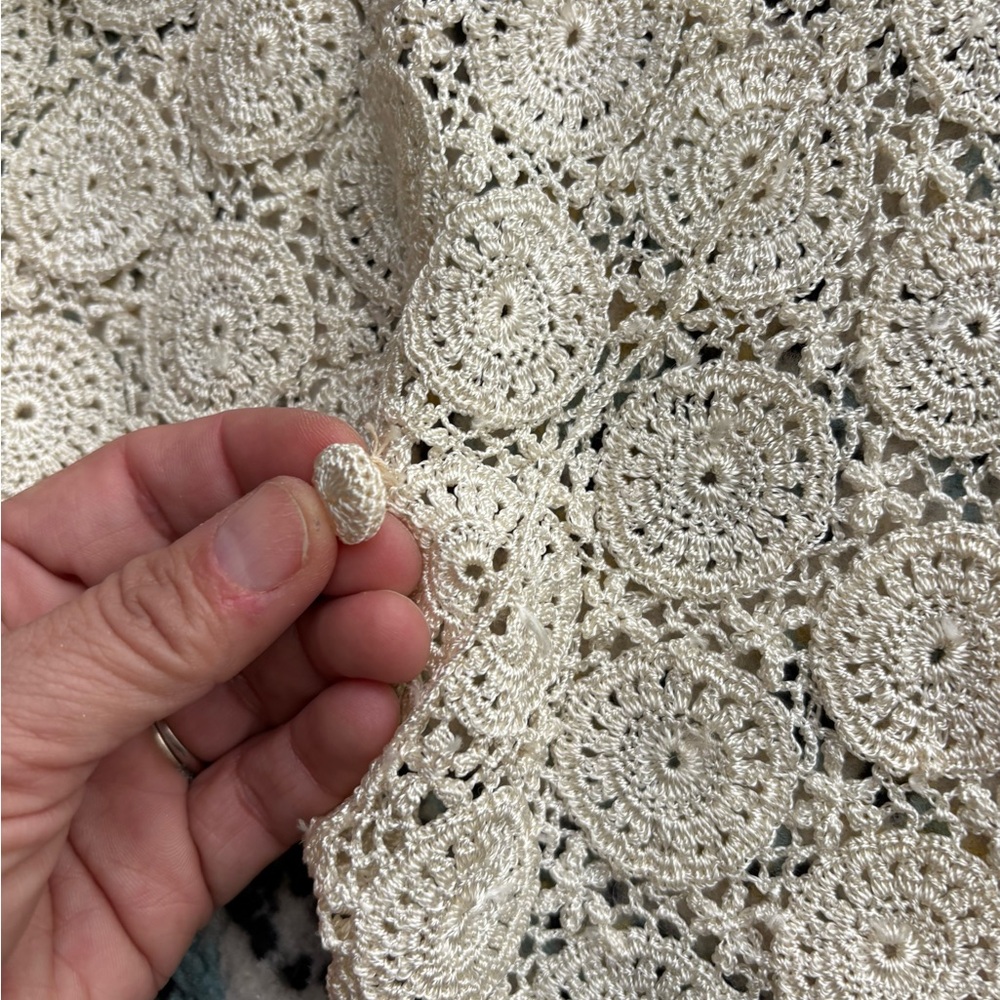 Vintage Hand Crocheted Doily Pattern Short Sleeve Button Down Cardigan Sweater S - Picture 8 of 11